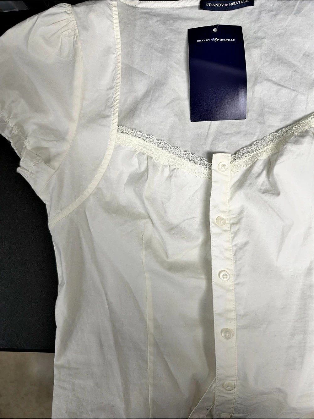 Brandy Melville White Lace-Trim Blouse Like New
